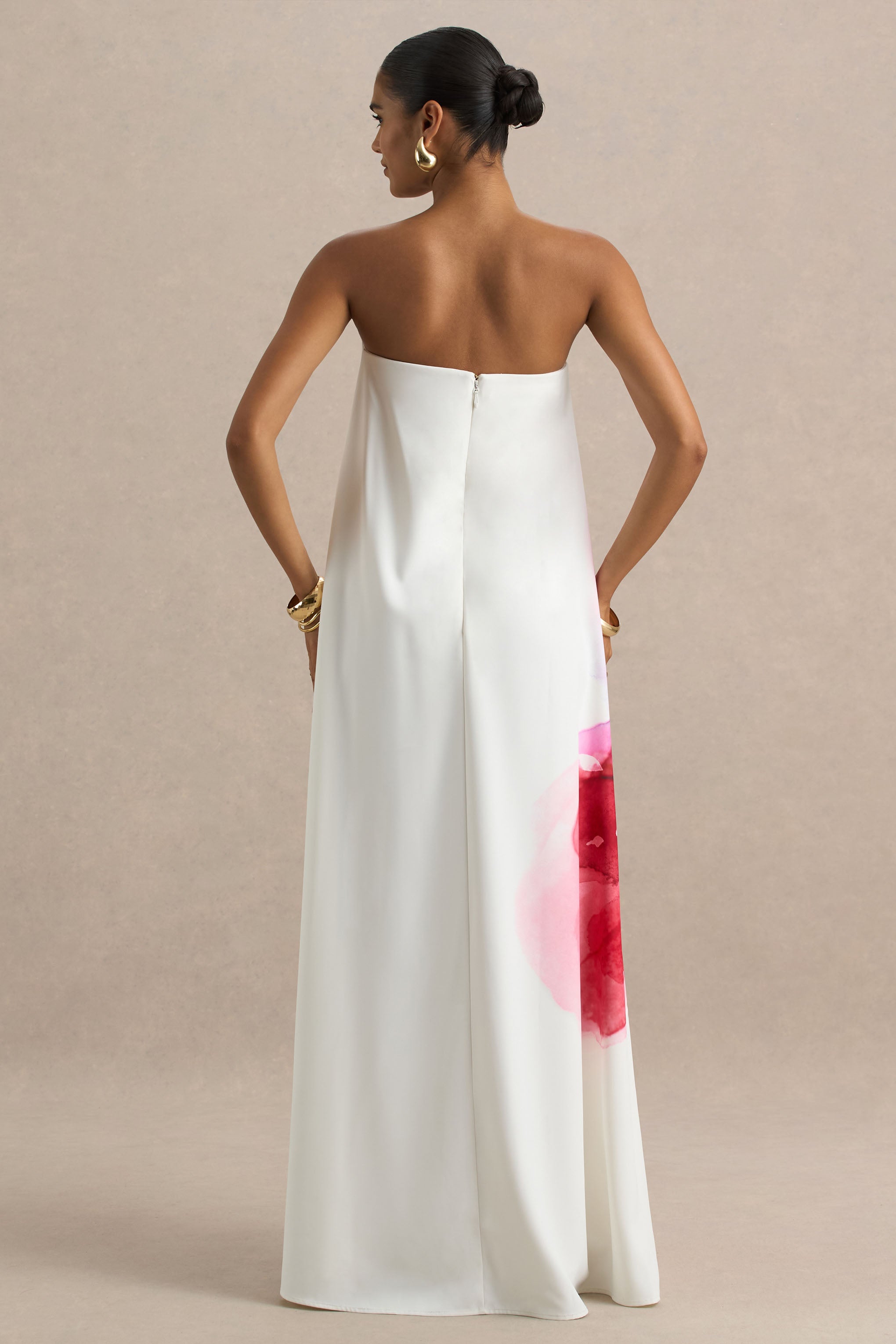 Breonna | Bandeau-Maxikleid mit rosafarbenem Blumenmuster