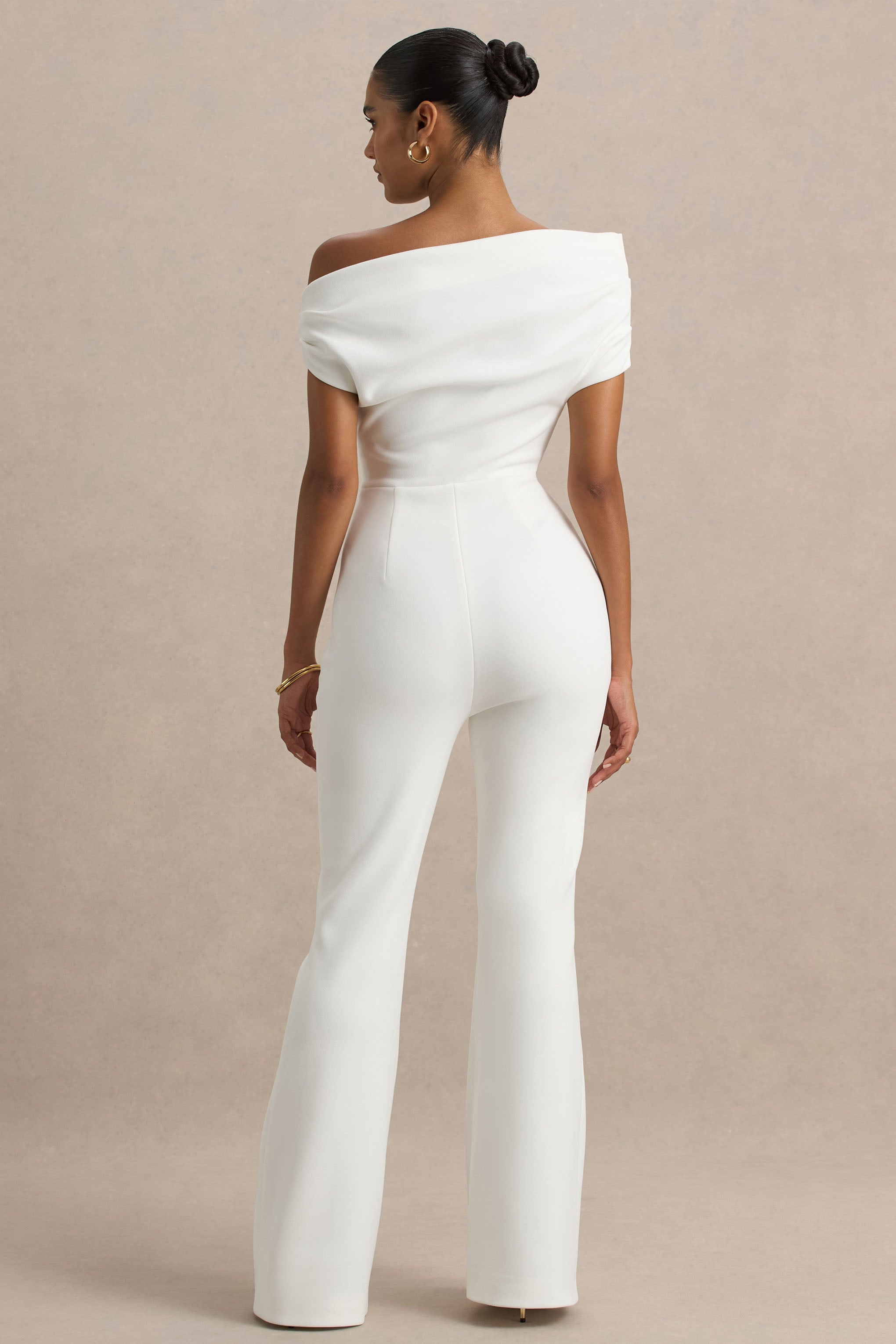 Alexandra | Weißer asymmetrisch drapierter Jumpsuit
